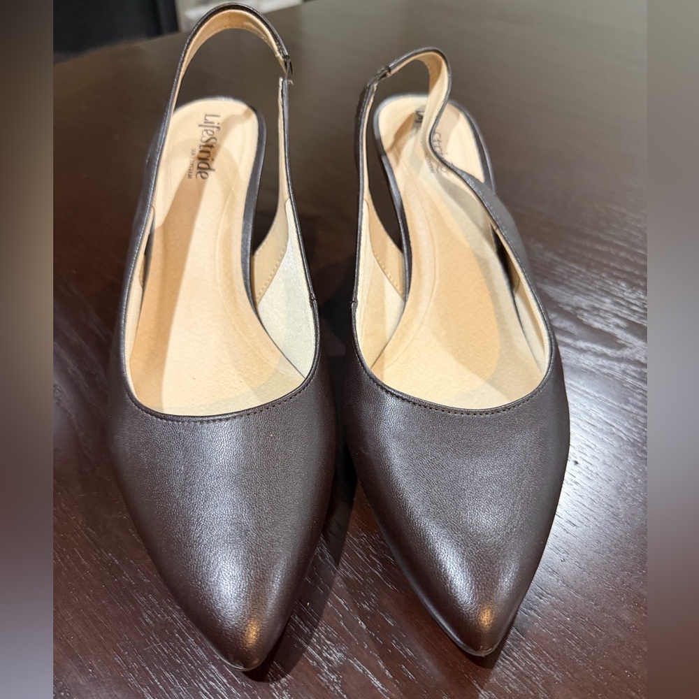 Life Stride Dark Brown Pointed Slingback Flats